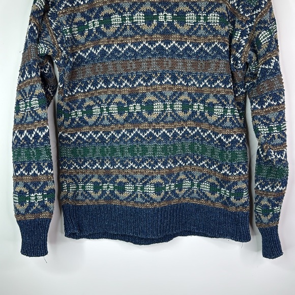 Vintage Winona Cotton Crewneck Blue Green Knit Sweater Size Small - Picture 3 of 8